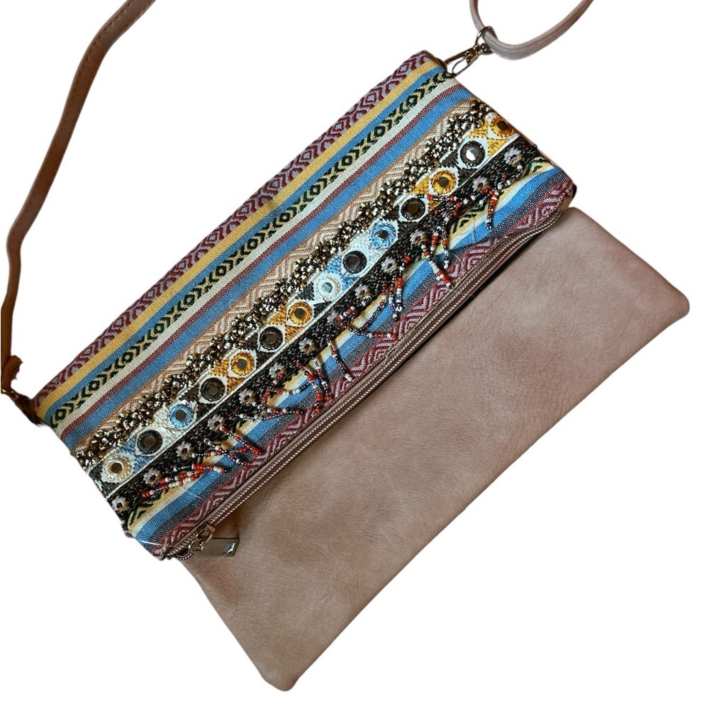 Multicolor Vegan Leather Patterned Women's Clutch/Crossbody Bag. NWT